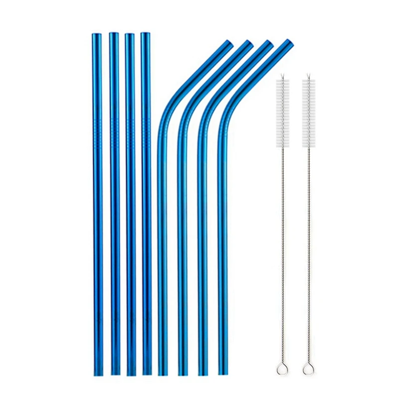 Vibrant Reusable Stainless Steel Straws with Cleaning Brush - Eco-Friendly Drinkware Set