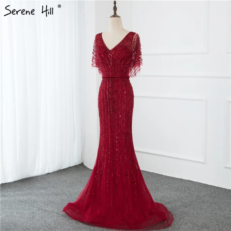 Серен Хилл красный Дубай Роскошные Половина рукава платье для выпускного вечера Русалка бисером кристалл Формальное вечернее платье дизайн настоящая фотография CLA70163