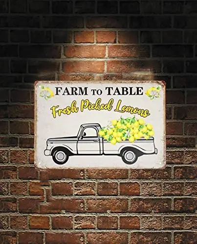 

Vintage Retro Wall Decor Metal Tin Sign 8x12 Inch - Fresh Picked Lemons from The Truck