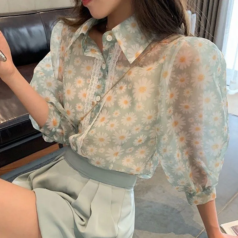 floral print organza blouse