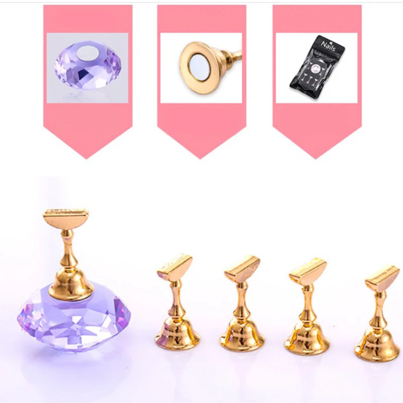 Crystal Nail Art Display Showing Shelf Nail Holder Magnetic False Nail Tip Practice Stand Holder Base Alloy Holder Manicure Tool