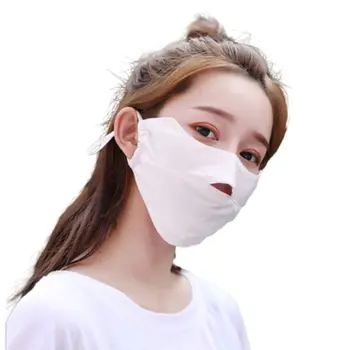 

Unisex Summer Ice Silk Thin Sunscreen Open Nose Mouth Mask Cycling Windproof Solid Color Washable Adjustable Earloop Respirator