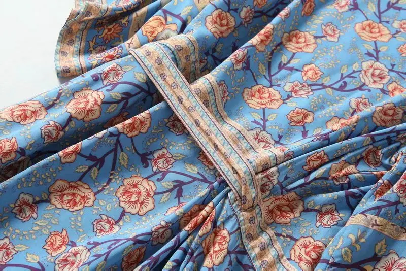 Винтажное шикарное женское платье с цветочным принтом, коротким рукавом и поясом, Пляжное богемное длинное платье, женское богемное Платье макси с перекрестным v-образным вырезом, vestidos