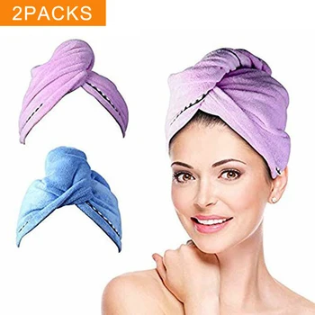 

Hot Sale 2Pcs Hair Dry Towel Microfiber Wrapped Bath Cap Quick Drying Shower Towel with Button L9 #2