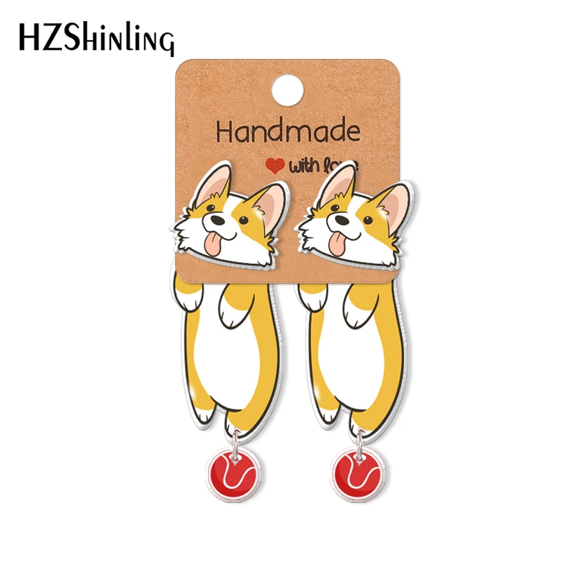 2021 New Arrival Cartoon Dogs Corgi Acrylic Stud Earrings Rein Epoxys Ear Jewelry | Украшения и аксессуары
