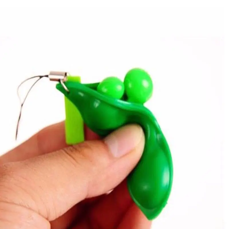 Green Soybean Pea Squeeze Bean Keychain Charm Stress Relieve Funny Extrusion Toy Trinkets Christmas Cute