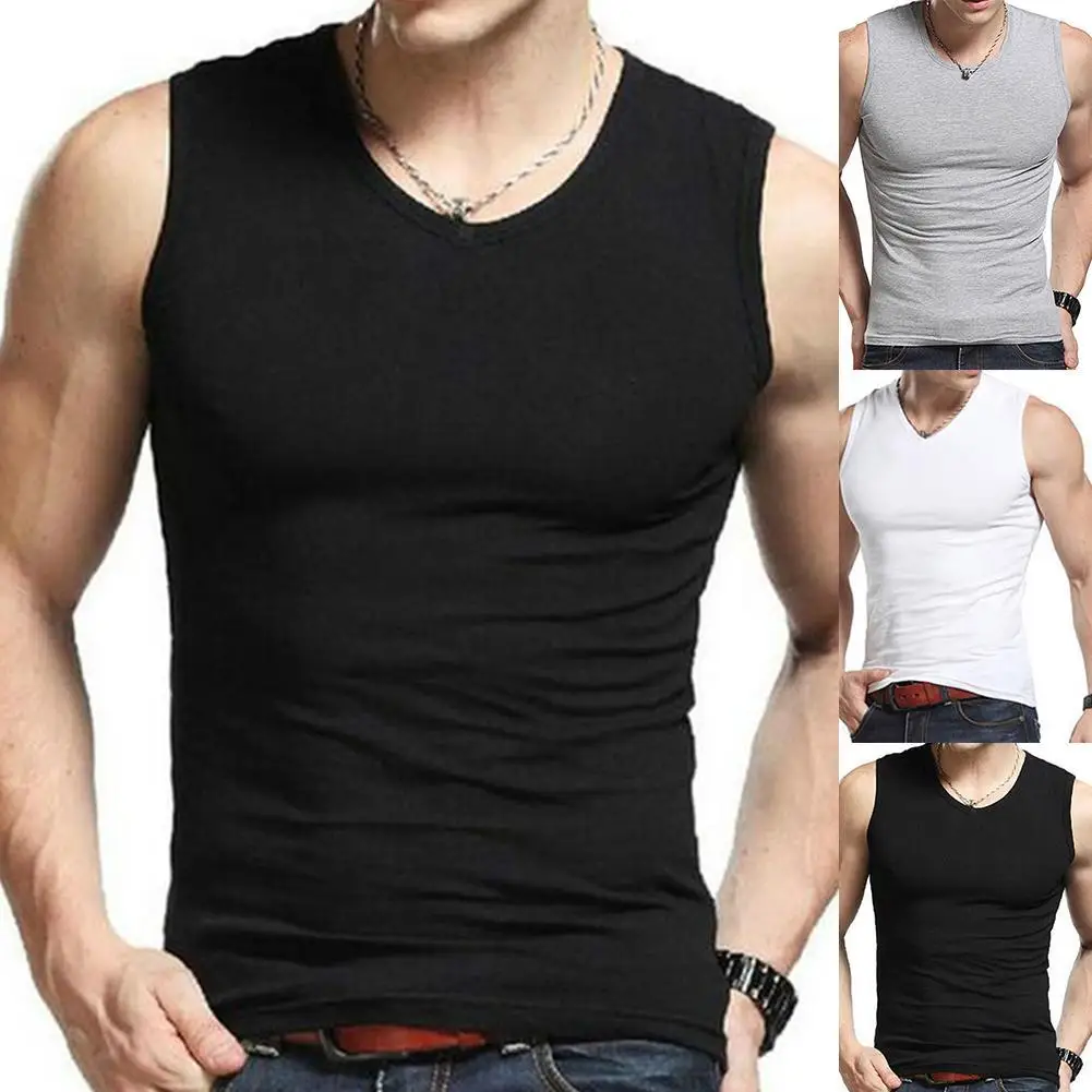 

Men Tank Tops Solid Color Sleeveless Round Neck Vest Slim Fitness Tank Top Undershirt Men Clothing футболка мужская 2021
