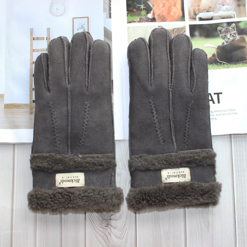 leather mittens mens New Sheepskin Fur Gloves Men's Leather Thicken Winter Warm Outdoor Windproof and Cold-proof Finger Gloves mens leather gloves for winter