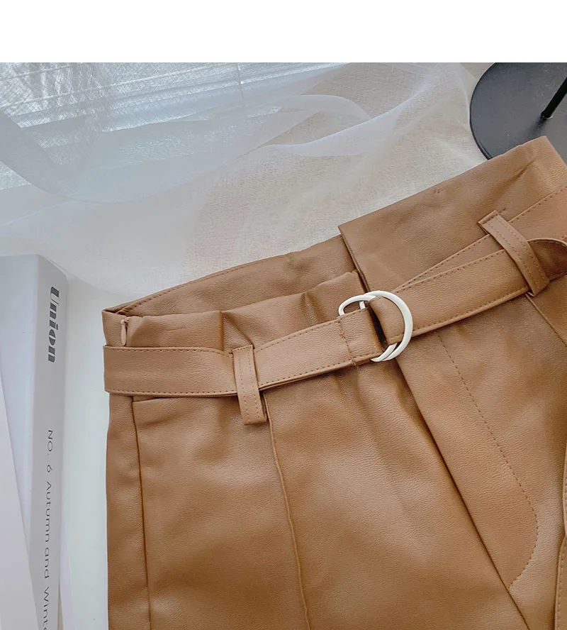 women's fashion Pu Leather Shorts Fashion High Waist Shorts Women  Wide Leg Soild Basic Bottoms Sashes Streetwear Trousers Clothes dickies shorts