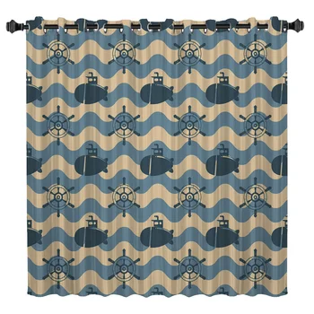 

Cartoon Sea Submarine Pattern Window Treatments Curtains Valance Blackout Kitchen Outdoor Fabric Indoor Decor Swag Kids Curtain