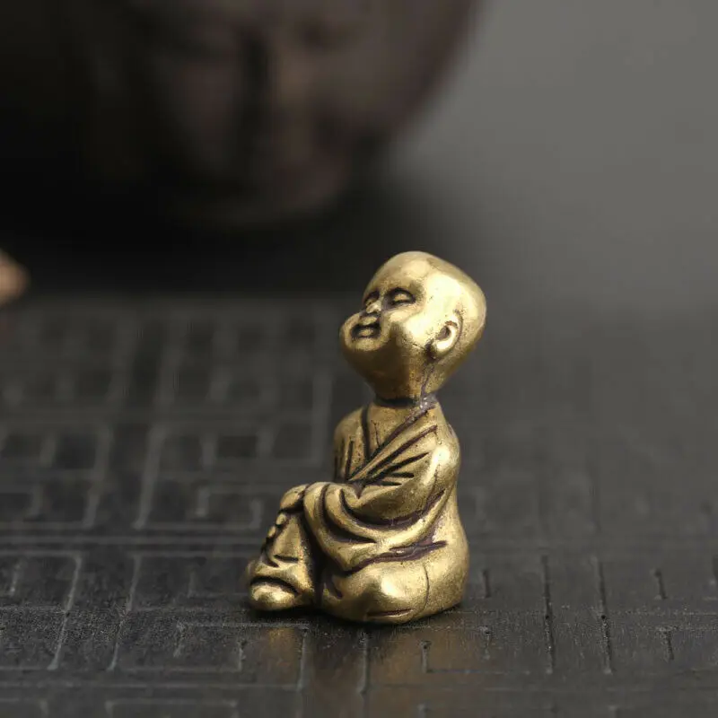 Chinese Collection old Asian Brass young Buddhist monk Exquisite  statue Gift 