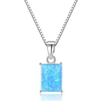 

MetJakt S925 Sterling Silver Opal All-match Simple Square Women's Necklace Clavicle Chain