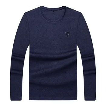 

Long Sleeve T Shirt Male Autumn Thin Section Round Neck Shirt Plus Fat plus Size Loose Fat Business Leisure Long T Backing
