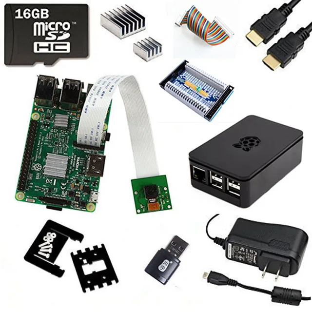 

A2-11 in 1 New For Raspberry Pi 3 Kit+Camera 5mp Pixels with Adjustable Mount +GPIO Expasion Board+ABS Case+16GB and Reader+2.5A