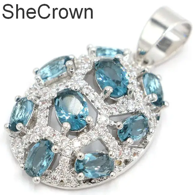 

33x18mm Pretty London Blue Topaz CZ Ladies Party Silver Pendant