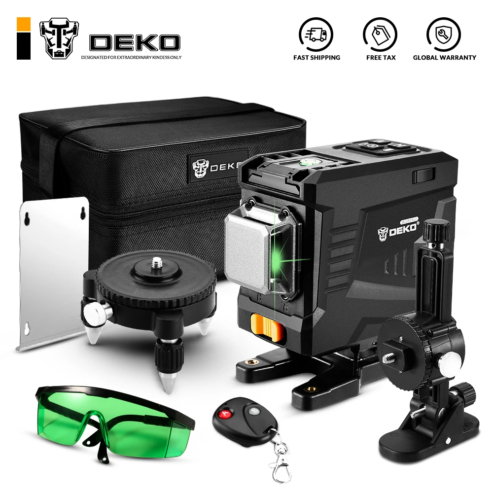 Лазерный уровень DEKO DC0519L2 12 линий 3D зеленый свет Горизонтальные и вертикальные