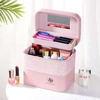 

New Style Mixed Colors Mass Makeup Bag Female Portable Simple Cosmetics Jewelry Multilayer Storage Box Network Red Luggage Hand