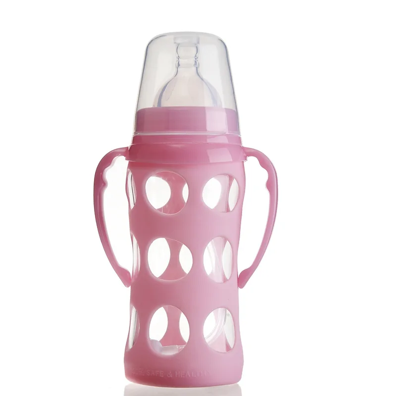 

Maternal And Child Supplies Wide Mouth with Handle Automatic 240ml Explosion-Proof with Silicone Cover Glass Feeding Bottles