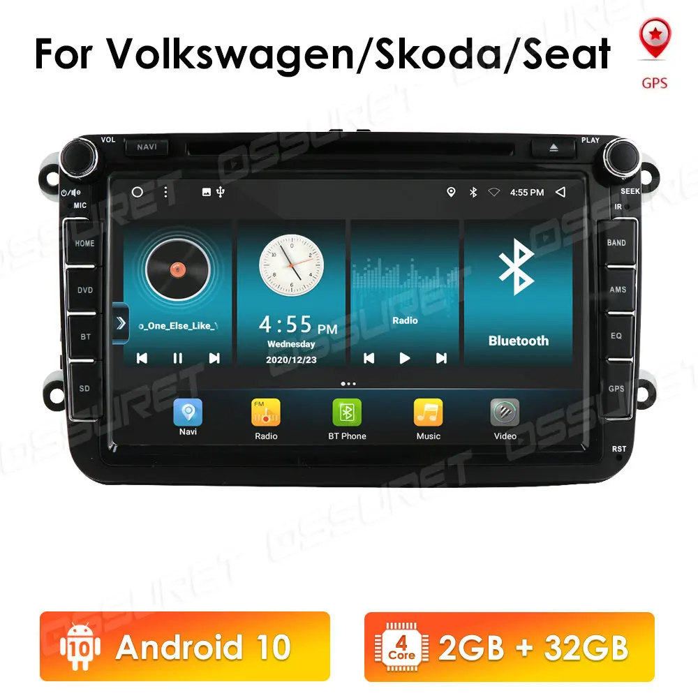 2G 32G DSP DUAL FM Android 10 Car DVD Player GPS Navigation for VW Bora Passat Jetta Golf with Bluetooth 5.0 Carplay