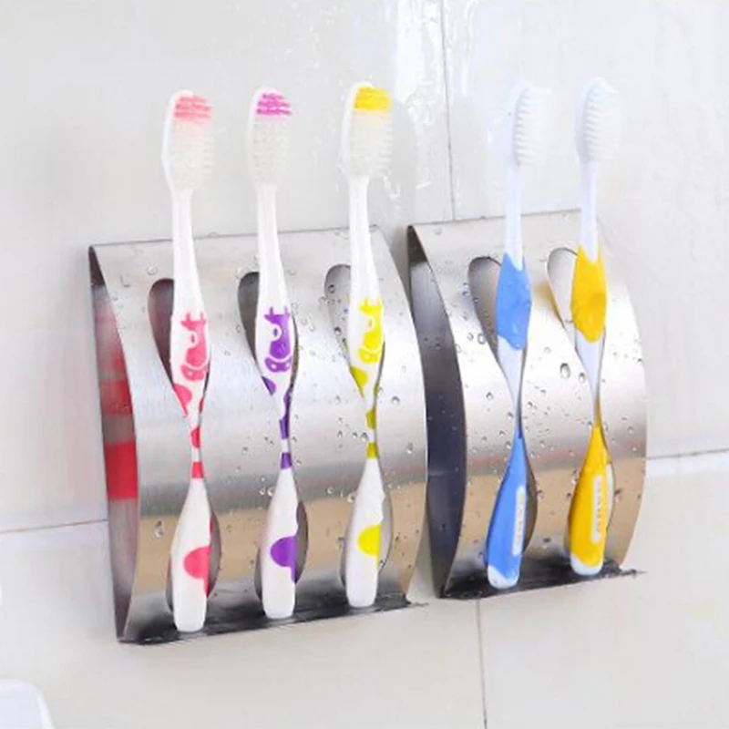 

New Stainless Steel Toothbrush Bathroom Rack Wall Mount Toothbrushes Holder Self-adhesive Toothbrush Organizer Stand Holders