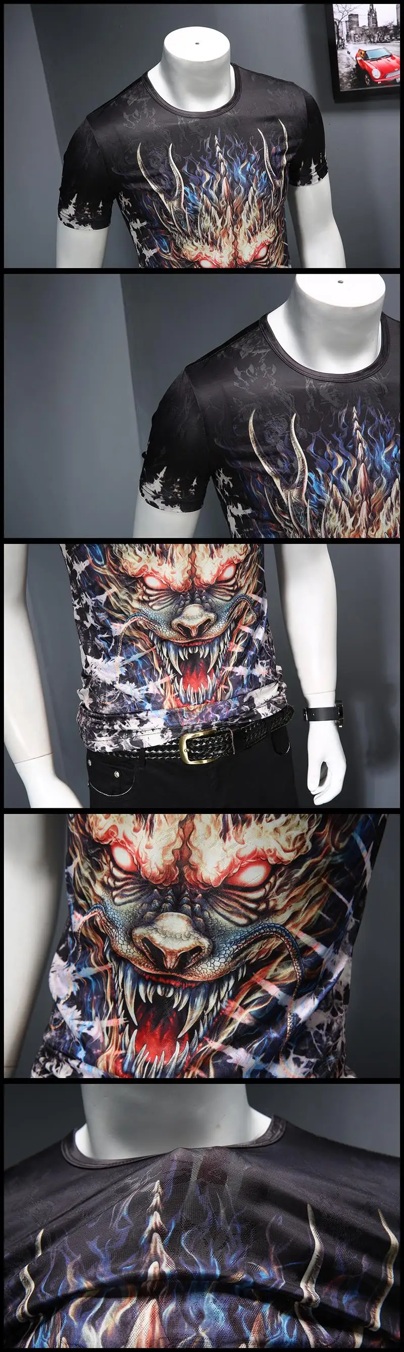 Camisetas Hombre, 3d рубашка, лето, ледяной войлок, короткий рукав, Рисунок дракона, приталенная, мужская, Повседневная футболка, Клубные, вечерние, модные футболки