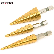 HSS Titanium Step Drill Bits For Metal Wood Shank Stepped Bit 3-12/4-12/4-20/4-32 Carpenter Tools Auger Center Drill Hole HSS Titanium Step Drill Bits For Metal Wood Shank Stepped Bit 3-12/4-12/4-20/4-32 Carpenter Tools Auger Center Drill Hole