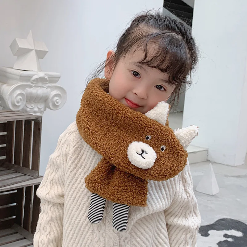 MCMO/детский зимний шарф, Корейская версия, новинка, чистый цвет, для маленьких мальчиков и девочек, имитация ягненка, плюш, милый теплый шарф и шапка, перчатки - Цвет: 6