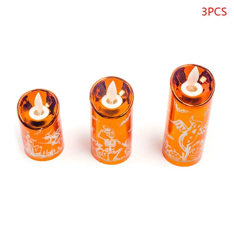 3pcs/set Electric LED Candles Lamp Battery Operated Flickering Flameless Skull Candle Halloween Party Decor - Цвет: O
