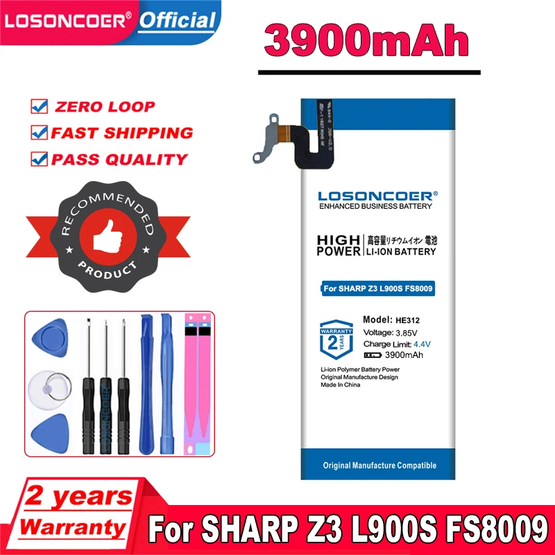LOSONCOER HE312 HE309 Battery 3900mAh For SHARP Z3 L900S FS8009 Mobile Phone +Free tools | Мобильные телефоны и
