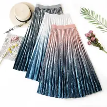 Теплая бархатная юбка миди для женщин, Осень-зима, Корейская градиентная юбка, Женская длинная Плиссированная юбка с высокой талией