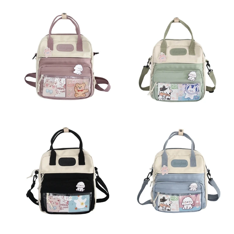 Cute Korean Style Small Backpack Women Girls Casual Nylon Messenger Bag Lightweight Zipper Cute School Bookbag Travel Rucksack