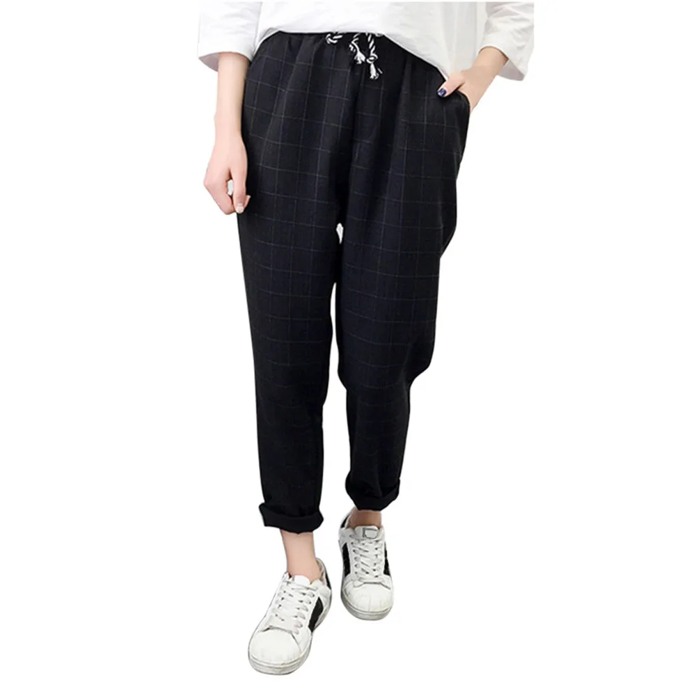 Black Harem Pants For Women Plus Size Loose Lace Up Mid Waist Pants Trousers For Ladies Solid Lonng Pants Sports Pants - Цвет: Black