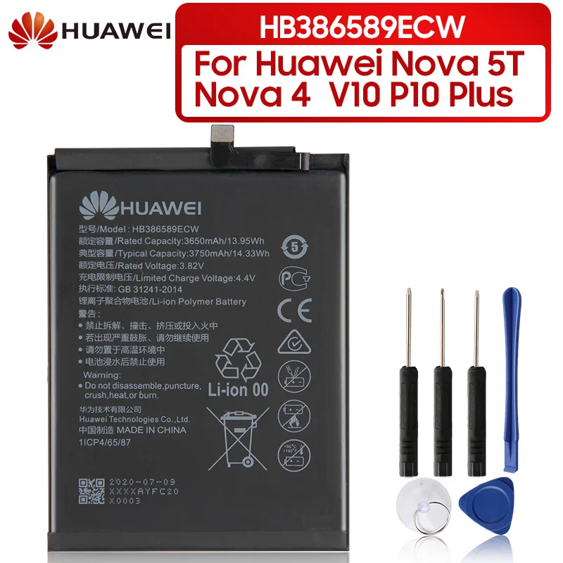 Оригинальная запасная батарея HB386589ECW для Huawei V10 Honor 8X P10 plus Nova3 3i Play Nova 4 5T Maimang 7 20