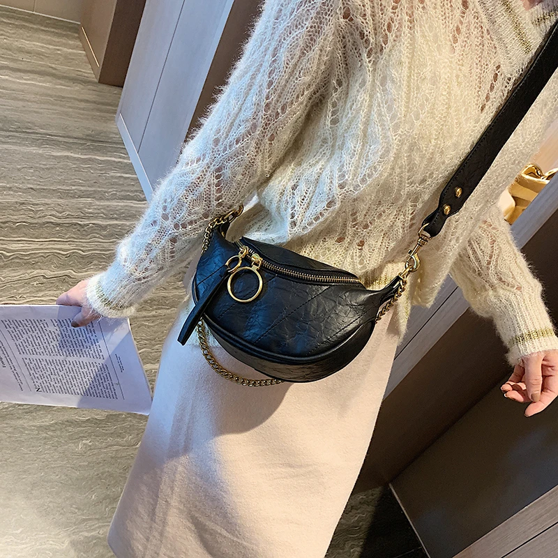 Fashion Quality Leather Small Bags For Women New Chain Shoulder Messenger Bag Simple Waist Pack Lady Handbags And Purses