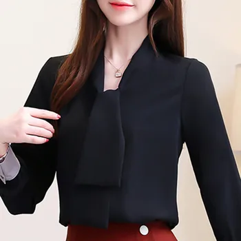 

New Autumn Women Chiffon Blouses and Tops Long Sleeve V-Neck Shirt Casual Elegant Office Lady Clothes Blusas Mujer De Moda
