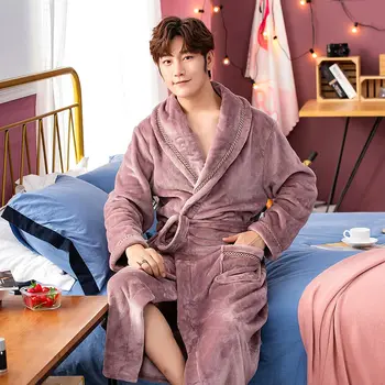 

Flannel Purple Couple Bathrobe High-quality Autumn Pajamas For Women Men Pijamas Casual Nightwear Lounge Sleepwear халат женский