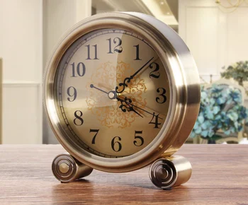 

Modern Creative Metal Table Clock Living Room Round Desk Clock Antique Silent Desk Clock For Bedroom Household Decoration LF84