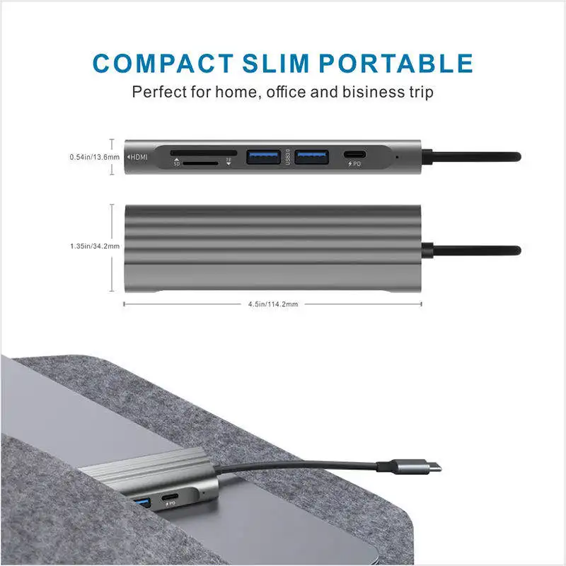 6 in 1 Hub USB C Multi Port Goojodoq