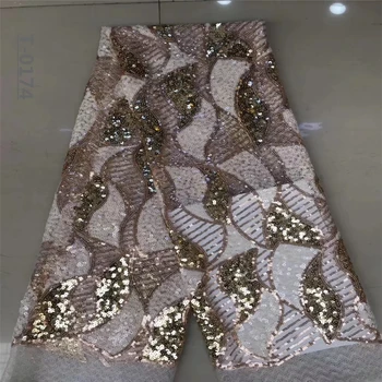 

Beautiful Sequin Lace Fabrics African Lace Fabircs 2019 New Design Tulle Lace Fabrics With Sequins 5yard