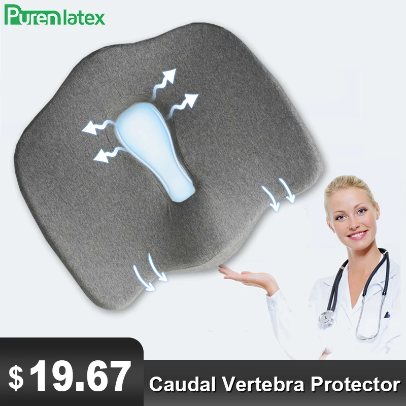 Online Purenlatex 100% Silla de espuma de memoria almohada ortopédica coccix para tratamiento de clorroides dolor de espalda cojín de asiento de alivio de ciática