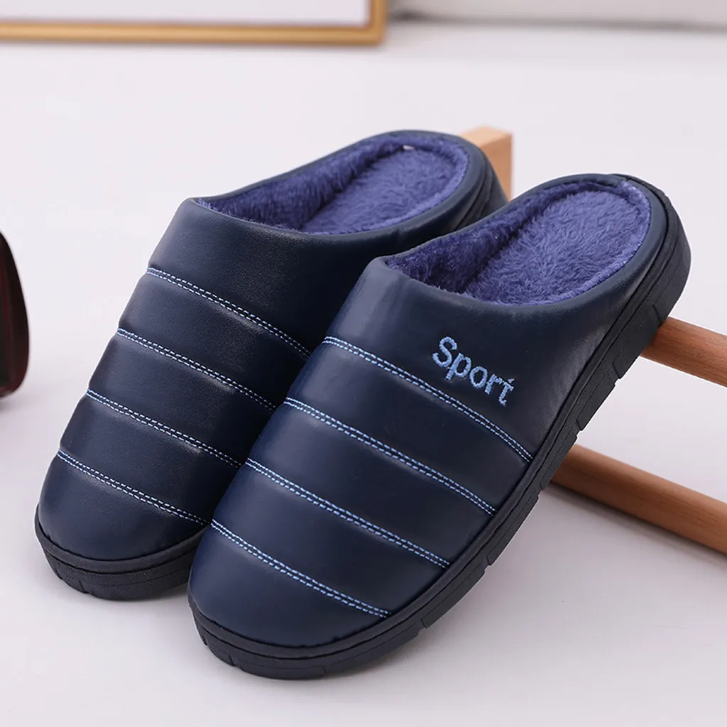 

Men's Large Size Casual Home Plus Velvet Warm Shoes Winter Comfortable Cotton Slippers Family Couples Male Flats chaussure homme
