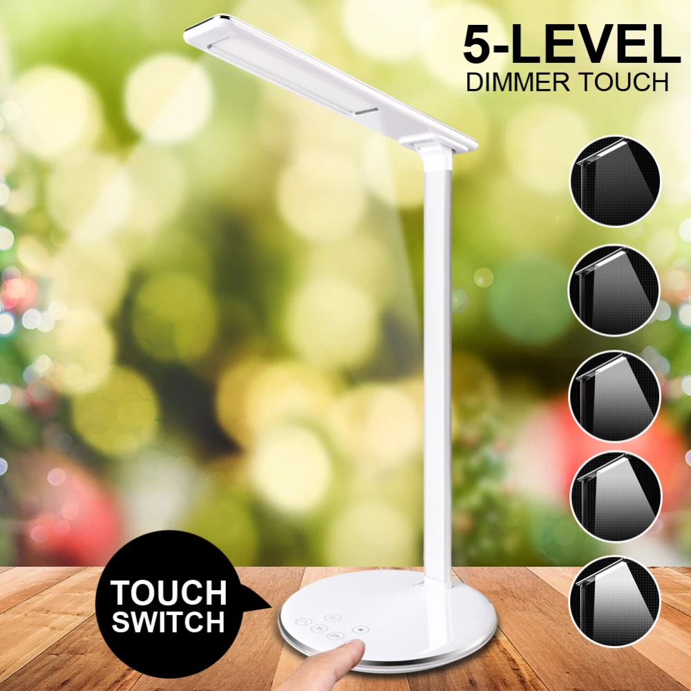 

LED Touch On/off Switch Desk Lamp Eye Protection Reading Dimmer Rechargeable USB Led Table Lamps QI Wireless Phone Charger