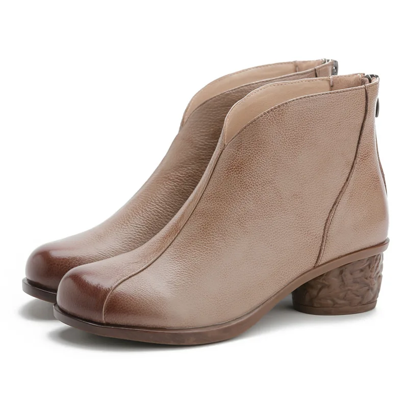 XT00338-Beige Xiuteng/ г. Модные женские ботильоны из натуральной кожи женская обувь для мам мягкие Нескользящие женские ботинки с круглым носком - Цвет: XT00338-Beige