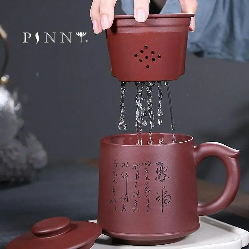 

PINNY 600CC Yixing Purple Clay Tea Mugs Handpainted Ceramic Tea Service Traditional Chinese Retro Drinkware