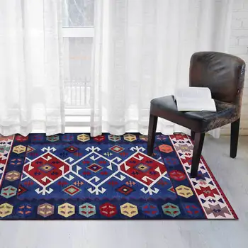 

Fashion Retro Ethnic Style Geometric Dark Blue Red Living Room Bedroom Bedside Carpet Floor Mat Customization