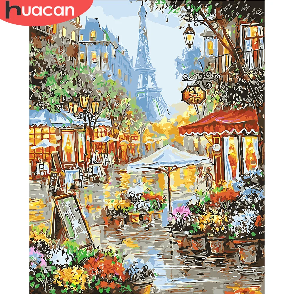 

HUACAN Paint By Number Street Scenery Kits Drawing Canvas HandPainted DIY Pictures By Number Flower Home Decor Oil Painting