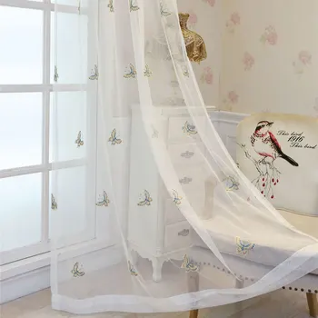

Blue Yellow Butterfly Embroidered Tulle Curtain for Living Room Transclucent Net Fabric Balcony Window Treatment Tende JS259C