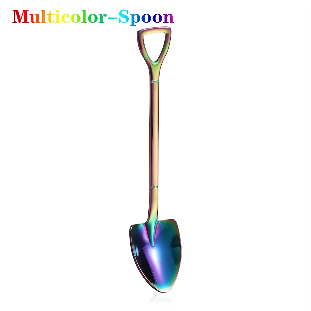 Multicolor-Spoon 1 шт. длинная ручка многоцветная лопата из нержавеющей стали форма ложка вилки суп кофе мороженое посуда Кухня Столовая аксессуар - Цвет: Multicolor-Spoon