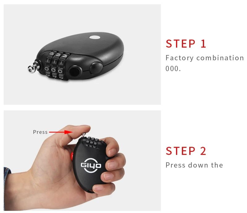 GIYO Bike Cable Lock Multipurpose 3 Digit Password Bicycle Mini Anti Theft Code Padlock Lock Cycling Helmet Bags Locks