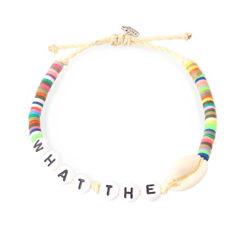 Женский плетеный браслет с буквами What The Shellsm бежевая полимерная глина украшение
